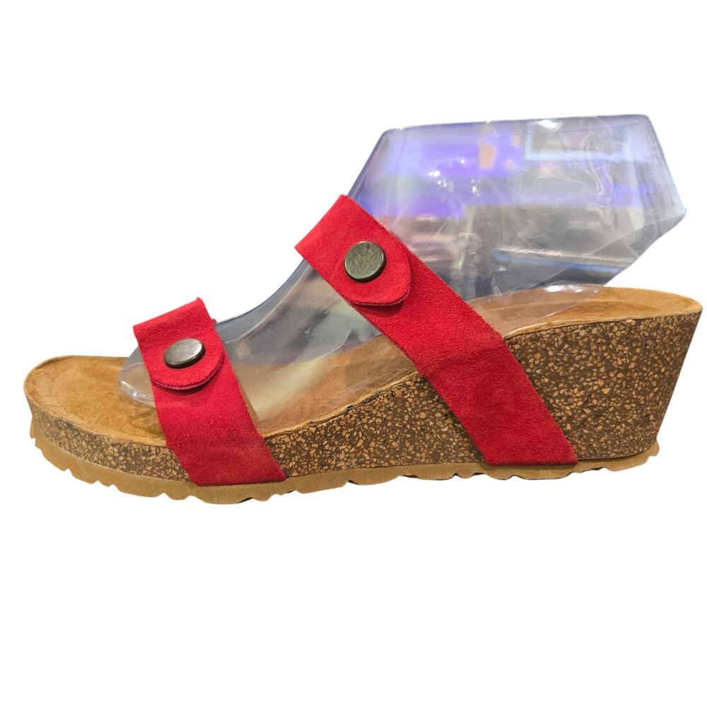 Yokono‎ Red Suede Leather Wedge slide on mules Size 9.5 Made Spain Comfort # 897